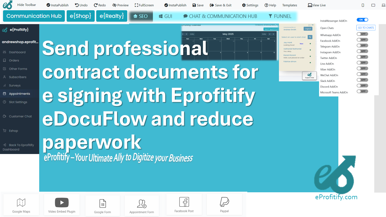 Send professional contract documents for e signing with Eprofitify eDocuFlow and reduce paperwork